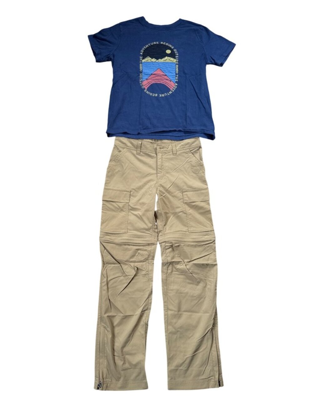 REI Boys Convertible Cargo Pants & Hanna Andersson Adventure Tee Set M 10-12